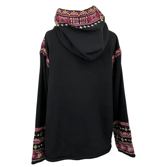 Johnny Was Valmere Pull On Hoodie Sweatshirt Black Embroidered Size Large L - Picture 6 of 10